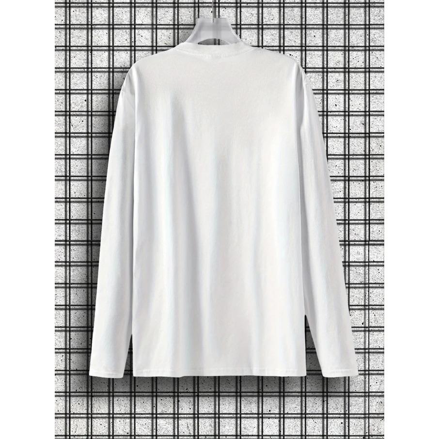 Men's 100% Polyester Loose Fit Comfortable Casual Sports Mountain Reflection Pattern Printed Round Neck Long Sleeved T-shirt