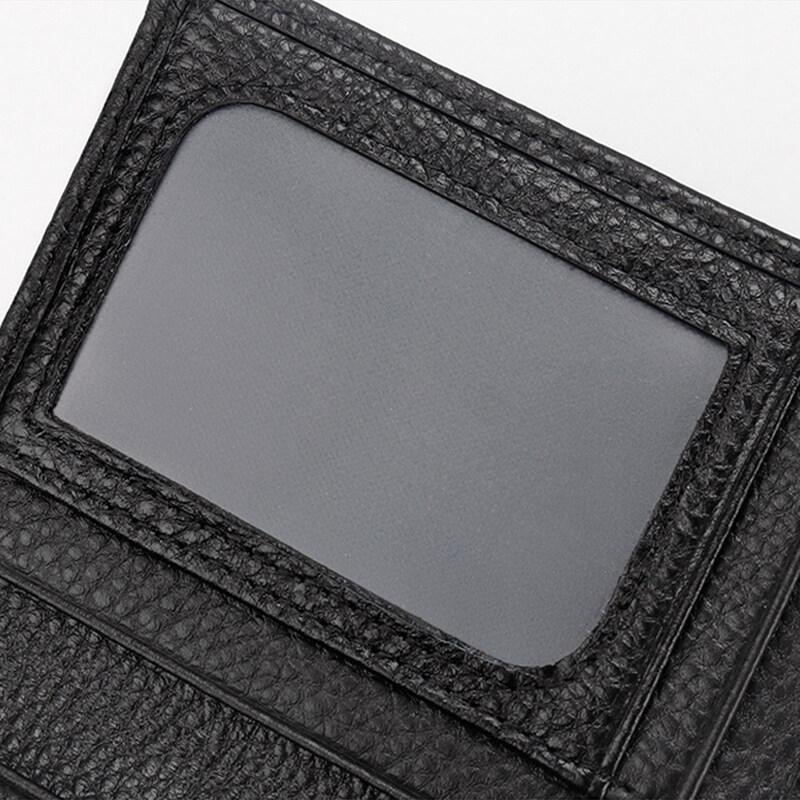 Transparent ID Window Credit Card Holder Durable Soft Multi Card Slots Top-grain Leather Bifold Thin Small Wallet Black Coffee