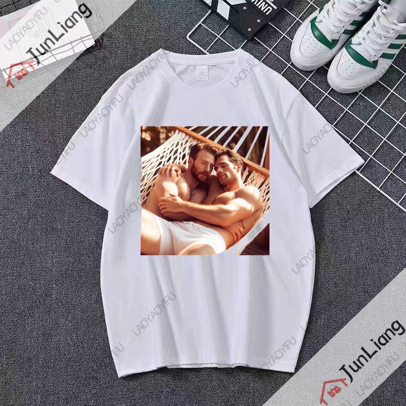 Henry Cavill and Chris Evans shortsleeved crewneck Tshirts trendy original streetwear for men from Harajuku S
