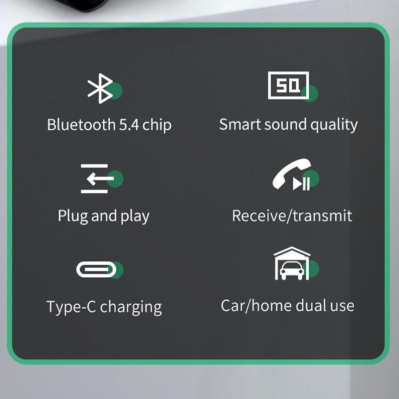 RGB Bluetooth 5.4 Audio Sender Empfänger 3,5 mm AUX Stereo Musik Drahtloser Adapter mit Mikrofon Unterstützung TF-Kartenwiedergabe für Auto TV PC