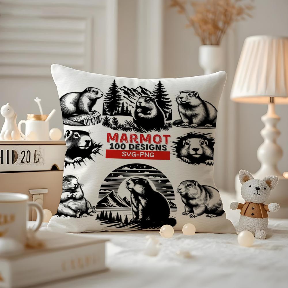 Cute Design M-Marmot Cushion Cover Anti-dustmite Pillowcase Invisible Zipper Silky Short Plush Sofa Cushion Cover