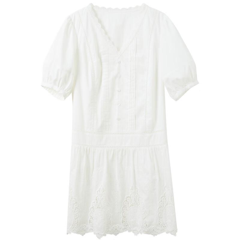 Sancai 2026 Summer Embroidered V-Neck Bubble Sleeve A-Line Short Dress