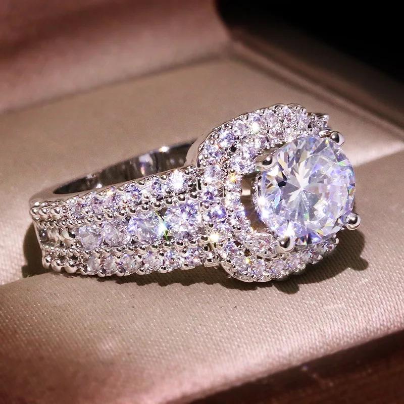 925 Silver Square Zircon Full Diamond Ring, Ladies Banquet Engagement Party Birthday Gift