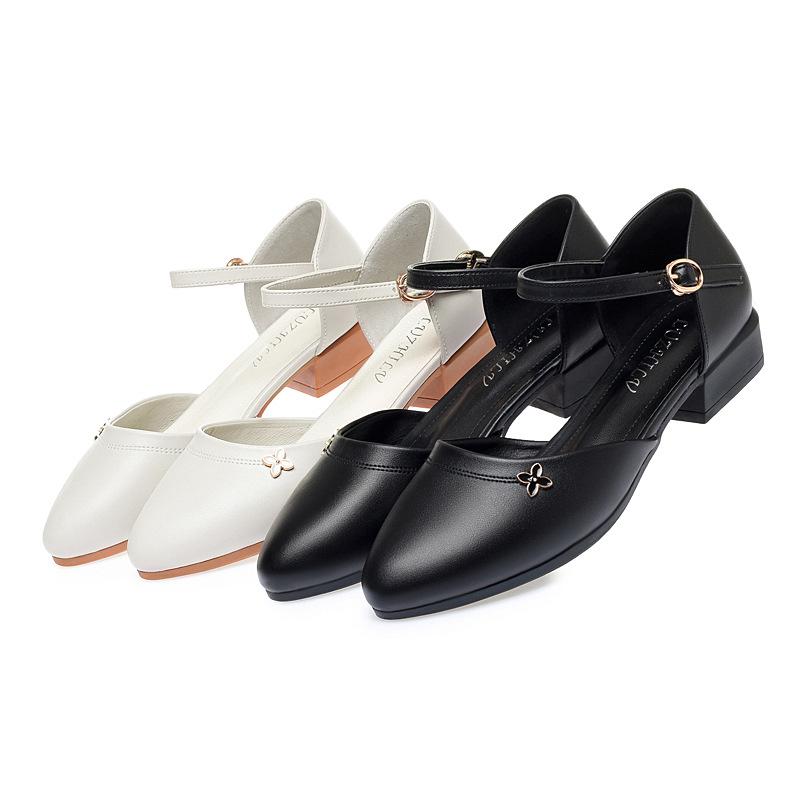 fashion New Women Casual Pumps 2024 Spring Summer Fashion Black Low Heel Woman Work Shoes Vintage Ladies Chunky One-word Buckle Heel
