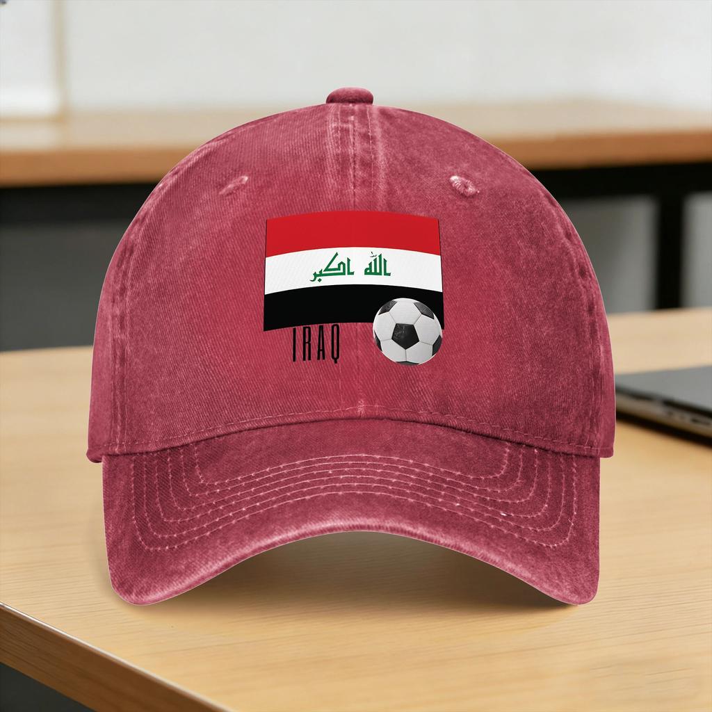 Iraq Flag Iraqi Soccer Washed Baseball Cap Stylish Sun Trucker Hat Spring UnisexTeens Outdoor Gym Baseball Caps
