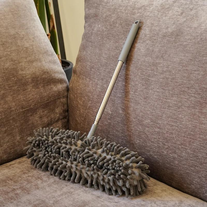 Fan Dusting Brush Extendable Telescopic Cleaning Duster Brush Long Handle Dusting Wand For Ceiling Fan-Furniturelchenille Duster серый