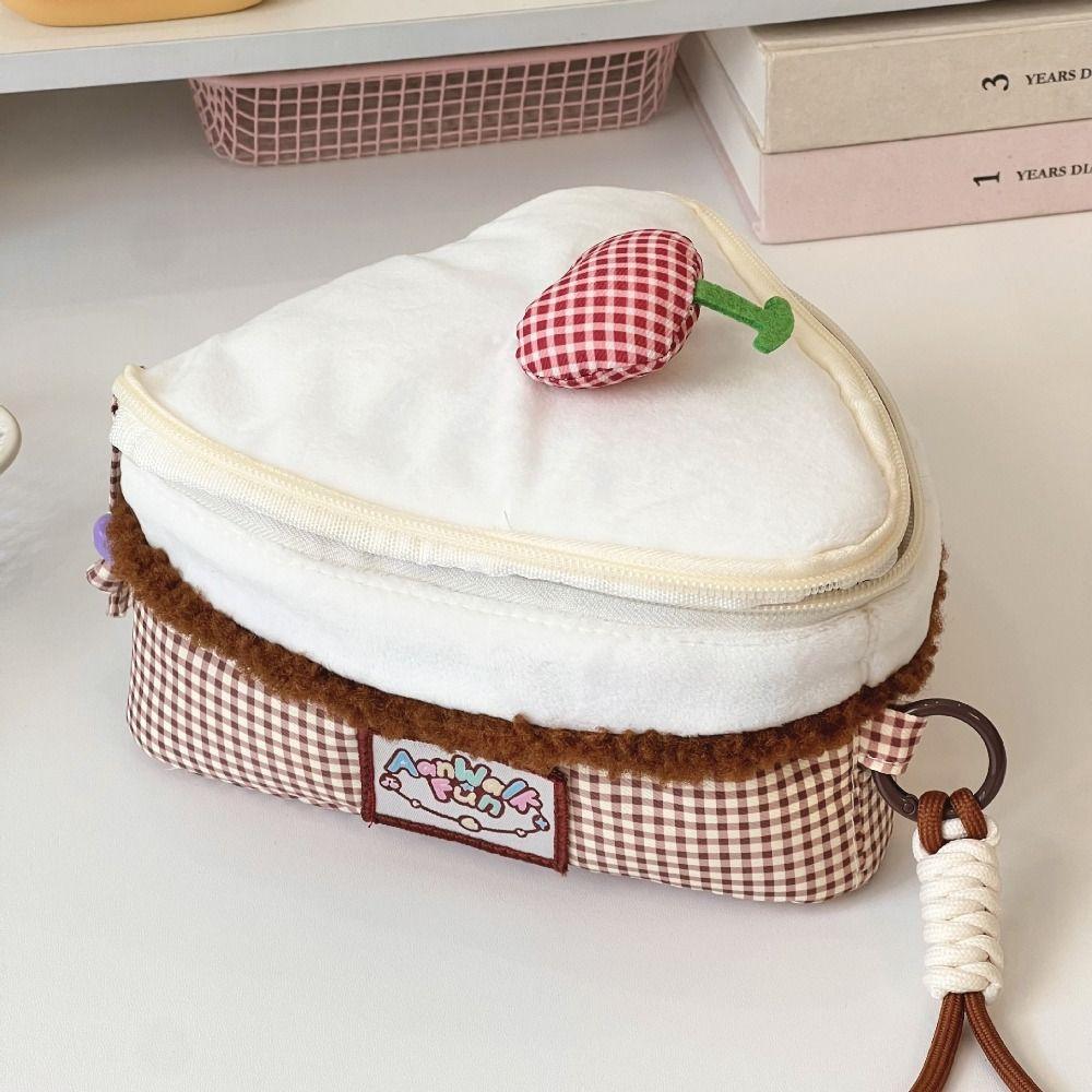 Multi-functional Cherry Makeup Bag Large-capacity Flip Design Cosmetic Pouch Triangular Cake Camera Bag Travel