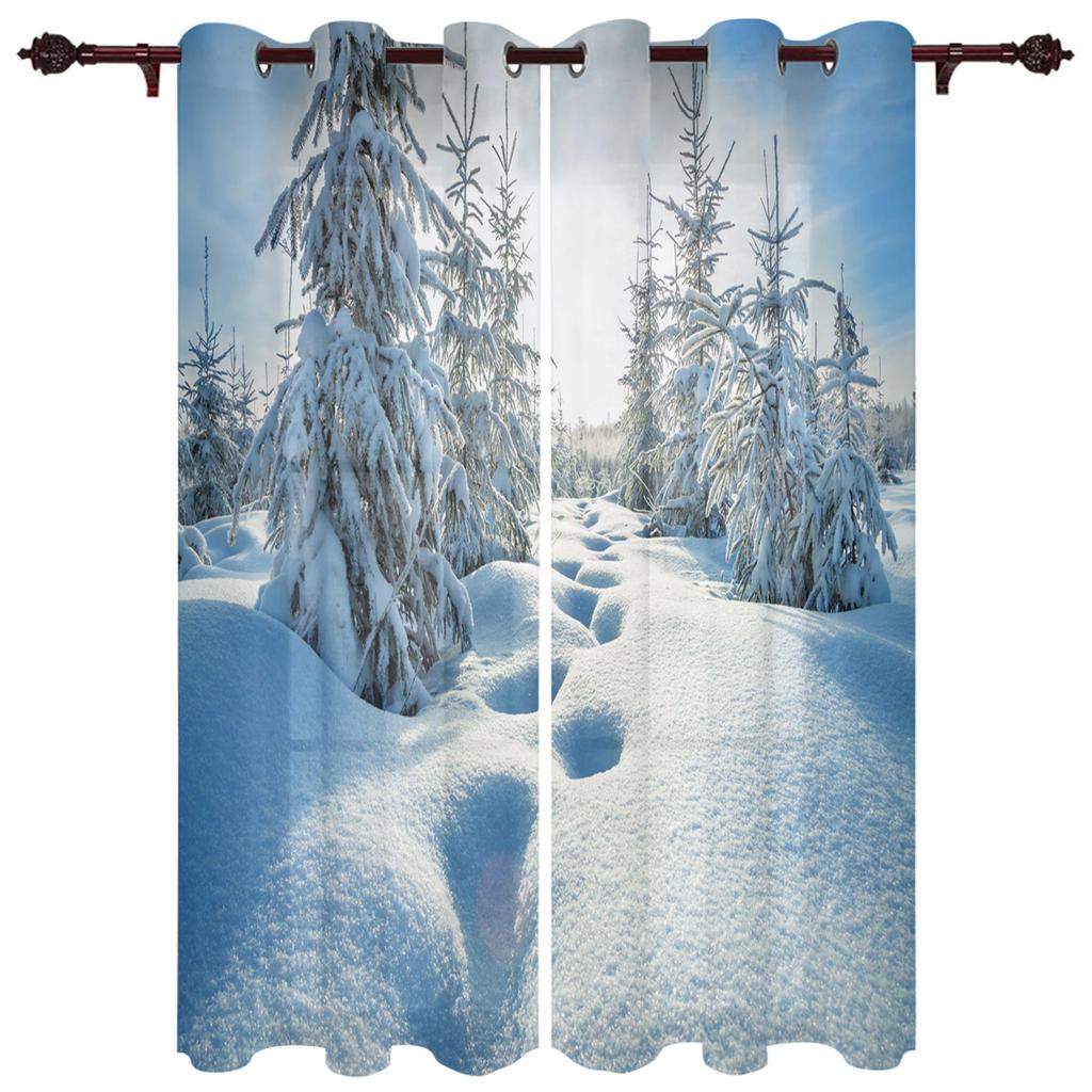 Beautiful Snow Scene Home Decor Window Curtains Bedroom Kitchen Curtain Panel Curtains for Living Room