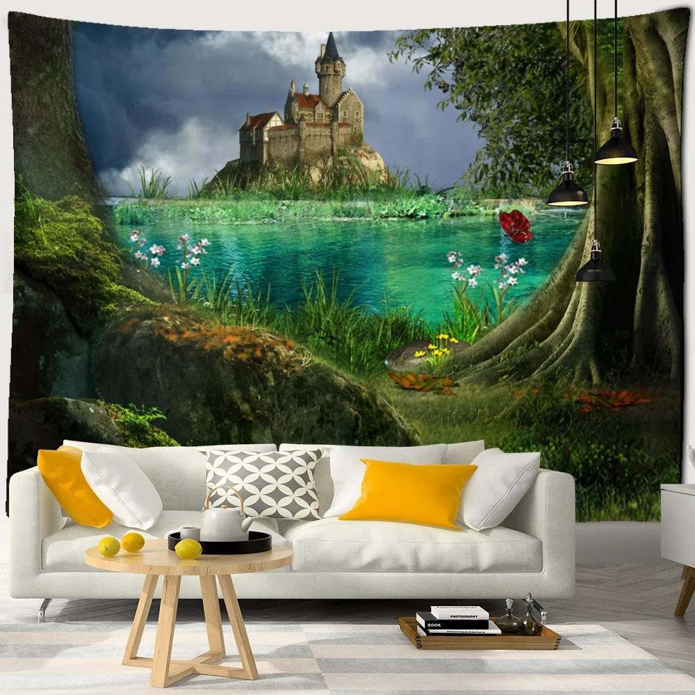 Mountain Sea Jungle Tapestry Wall Hanging Bohemian Nature Landscape Psychedelic Beautiful Home Decor Background Cloth