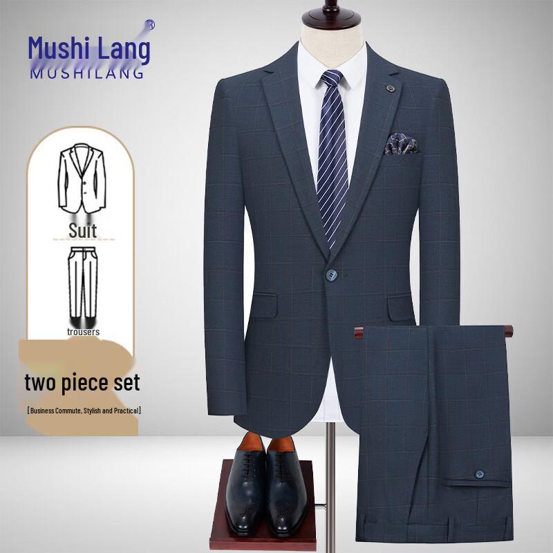 MUSHILANG Men s Slim Fit Business Formal Suit Set XL
