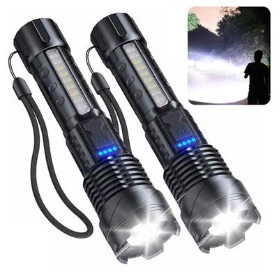 2Pcs LED Flashlight IPX5 Waterproof 5 Modes Adjustable USB Rechargeable Super Bright Portable Outdoor Fishing Hiking Camping Handheld Torch