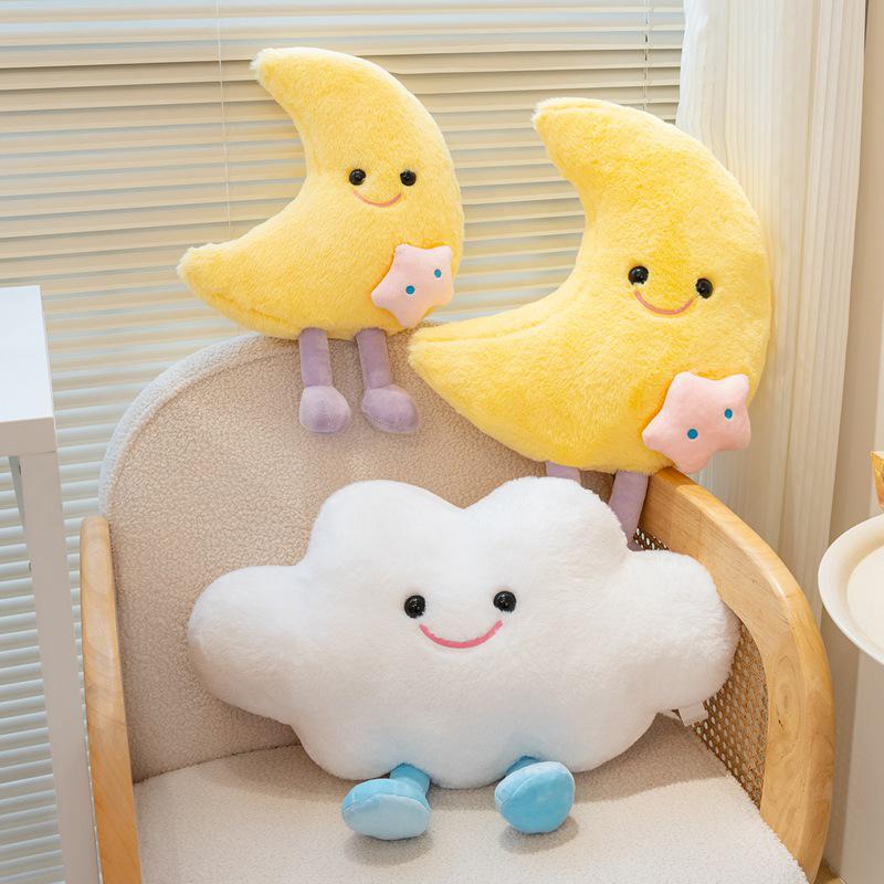 Cartoon Cloud Moon Plush Pillow: Cute Sofa Cushion & Children's Room Decoration