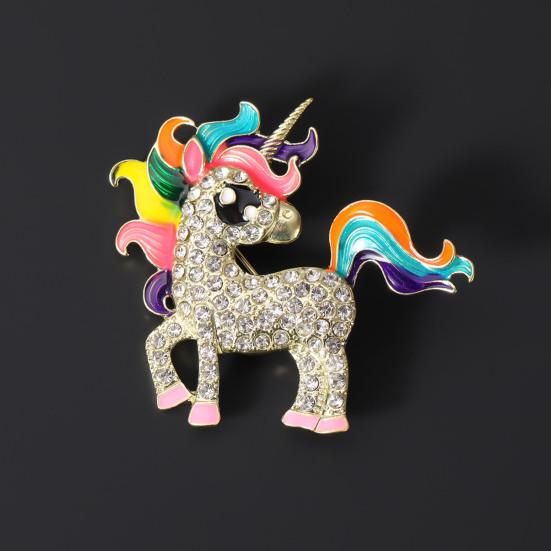 Broșă Pietre Strălucitoare Colorate Încrustate Design Cal Broșă Ac Insignă Rever Guler Costum Accesoriu Elegant