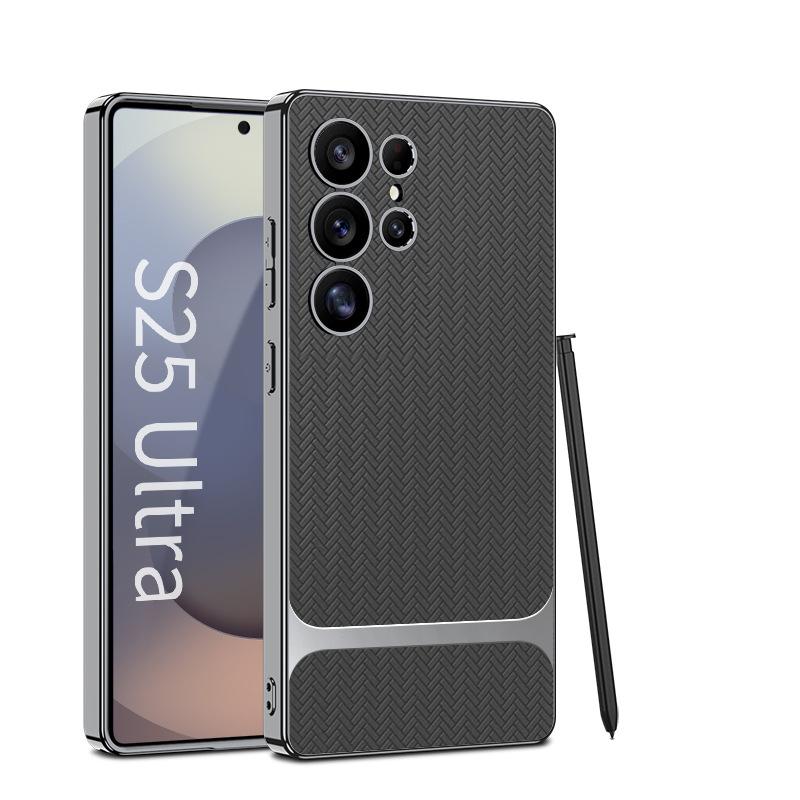 Suitable for Samsung S25U Mobile Phone Case S25u Electroplated Plain Leather Mat Pattern Style Fine Hole Anti Fall Protection Case