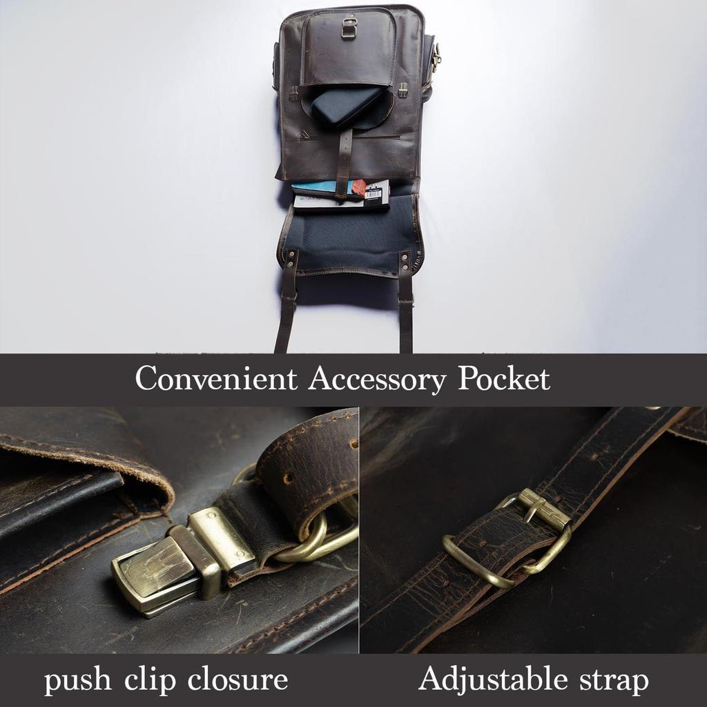 Vintage Full Grain 21 Inch Leather Laptop Large Backpack Casual Bookbag Daypack Camping Travel Rucksack Knapsack