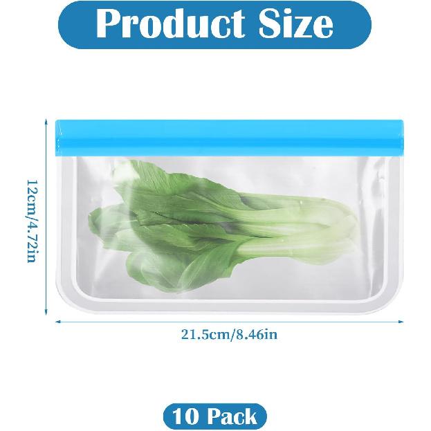 Reble Food Storage Bags, Dishwasher Safe, 10 Pack Snack Zipper Bag, Sandwich Bags Extra Thick Leakproof Freezer Bag Sealed Containers for Candy,