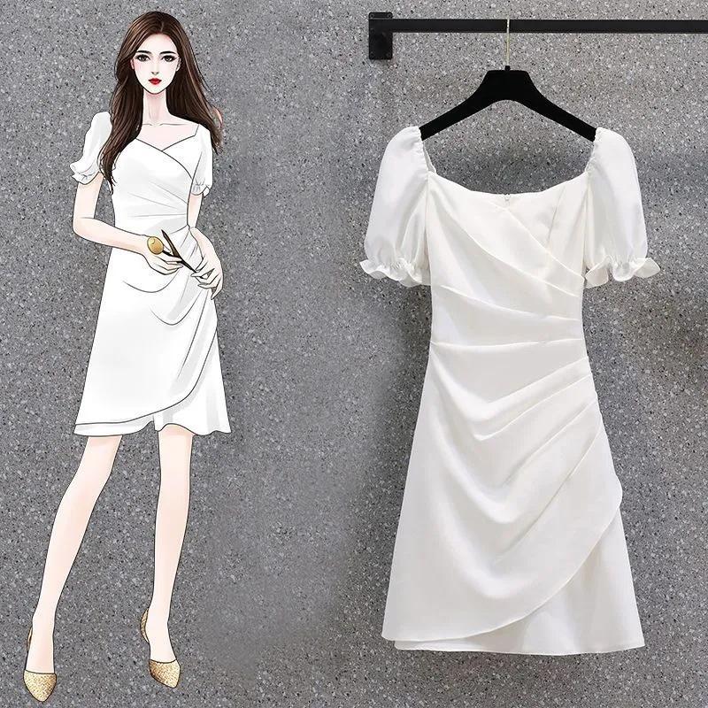 2026 Summer French Style Puff Sleeve Dress - Elegant Irregular Short Skirt for Women