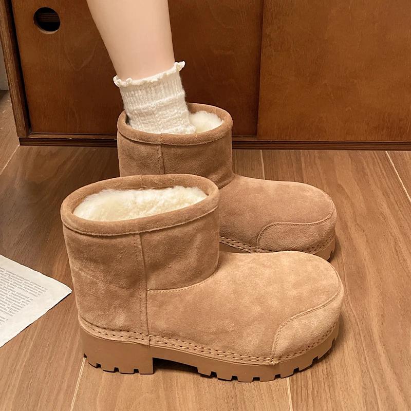 Płaskie Platformowe Damskie Śniegowce do Kostki Futrzane Buty Trend 2025 Projektant Zimowe Ciepłe Botki Chelsea Casual Krótkie Pluszowe Botas