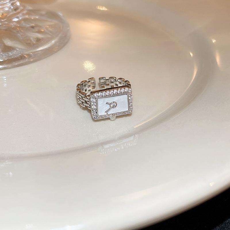 Square clock chain ring, open-ended ring, adjustable and minimalist rings