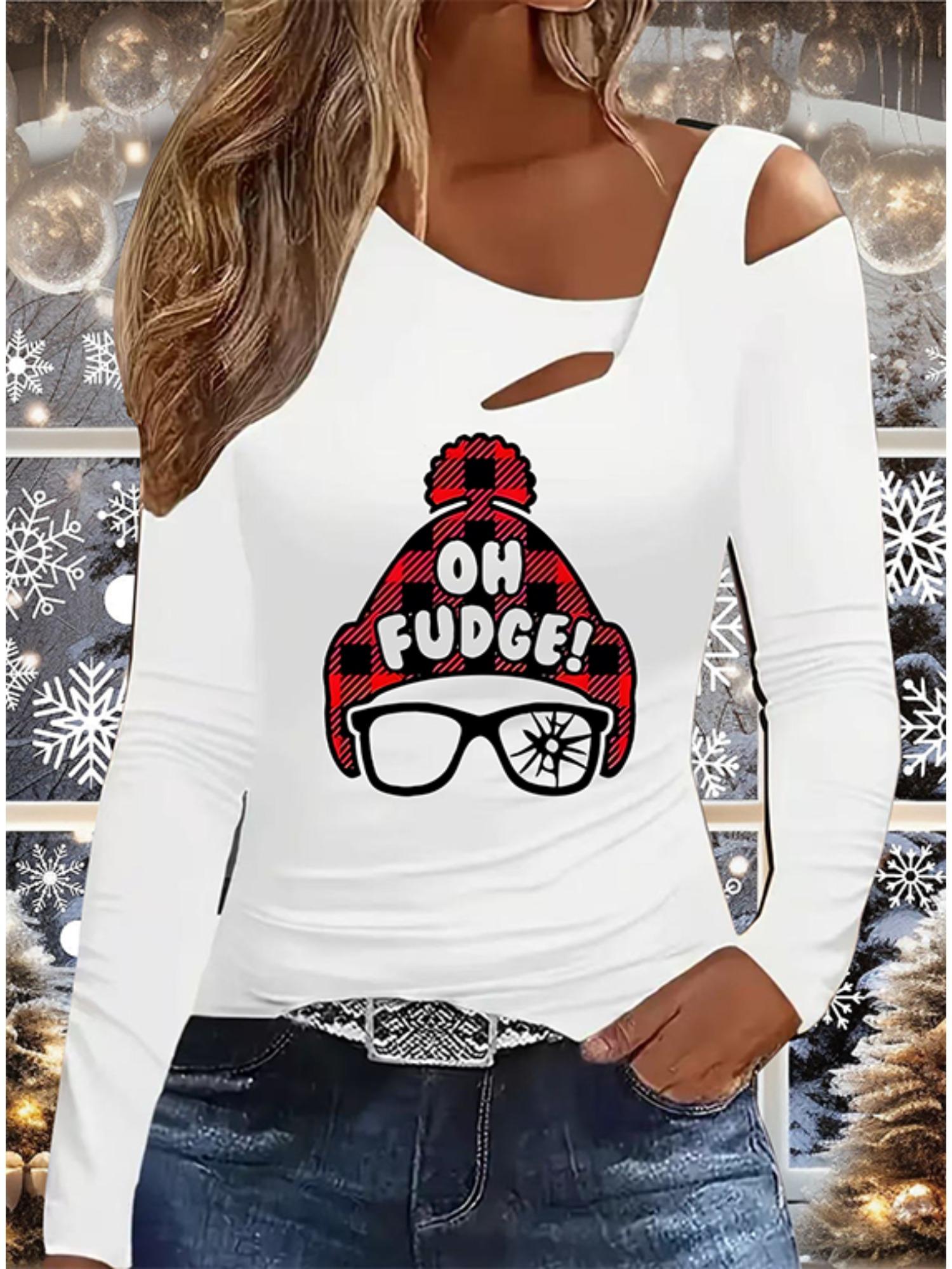 

Осень и Зима Женский Новый Повседневный Топ с Длинным Рукавом Рождественский Узор Идеальный Подарок на Хэллоуин Рождество Футболка XXL белый
