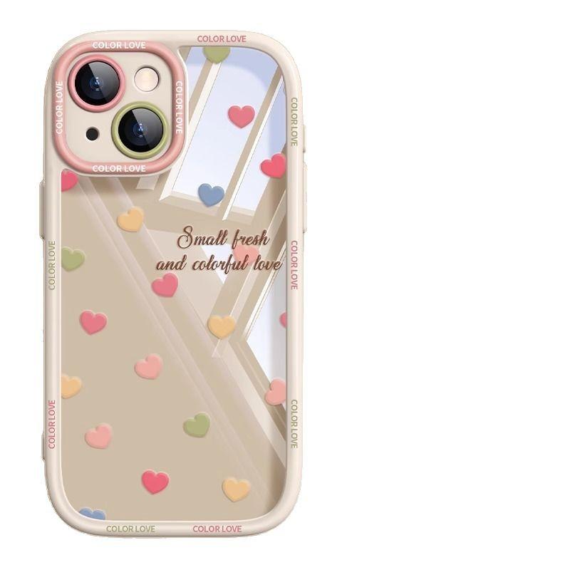 Color love cream shell is suitable for Apple 15 mobile phone case 14promaxpro women's lens protection texture