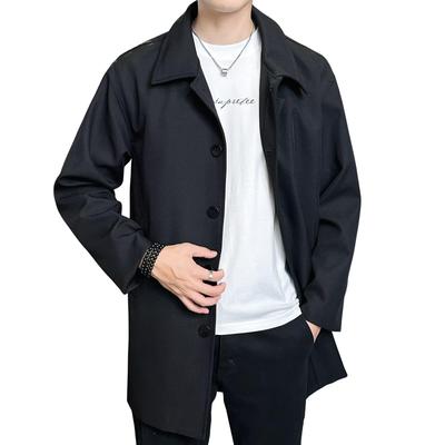 VICALLED Trench Plus Stand Fly Solid for Work and Commuting Men's Coat, Fall/Winter, Sizes, Collar, Front, Windproof, Wrinkle-Resistant, Mid-Length,