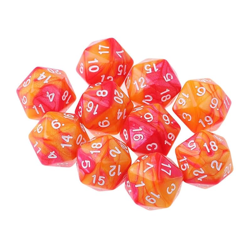 Yourandoll 10 Polyhedral Dice, D20 Dice, 20-Sided Dice for Dungeons and Dragons, DND, TRPG, MTG, and Other Tabletop Games (Orange and Red)