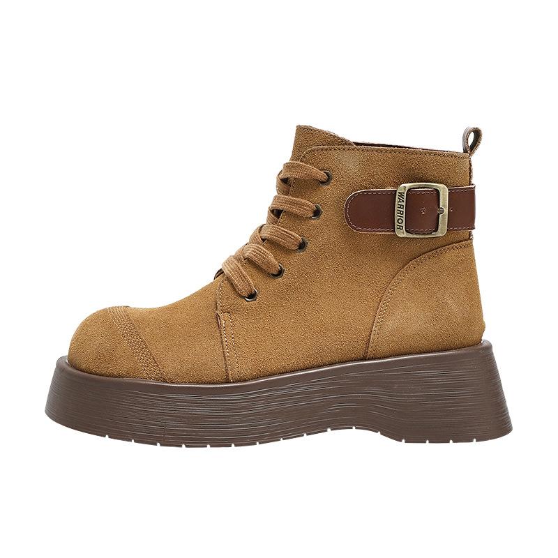 

Модные ретро ботинки Мартин с пряжкой и шнуровкой, короткие ботинки на платформе с высоким голенищем, длинные, новые осенние женские туфли 40 верблюд