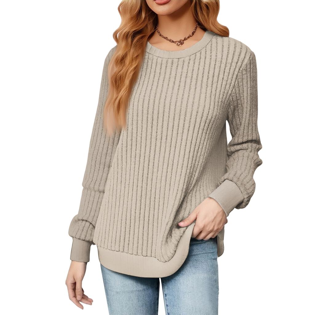 Modischer Damen Langarmpullover mit Farbblockdesign und lockerem Rundhalsausschnitt
