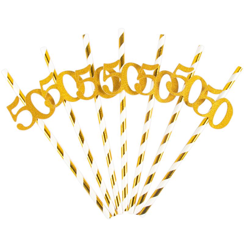 10/20pcs Glitter 30 40 50 60 Adult Birthday Gold Striped Paper Straws Happy 30th 40th Birthday party decoration Drinking Straw