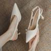 Summer Mid-heel Pointed Toe Single Shoes Leather Toe Sandals Women's Shoes Solid Color Fashion Elegant Single Shoes for Women
