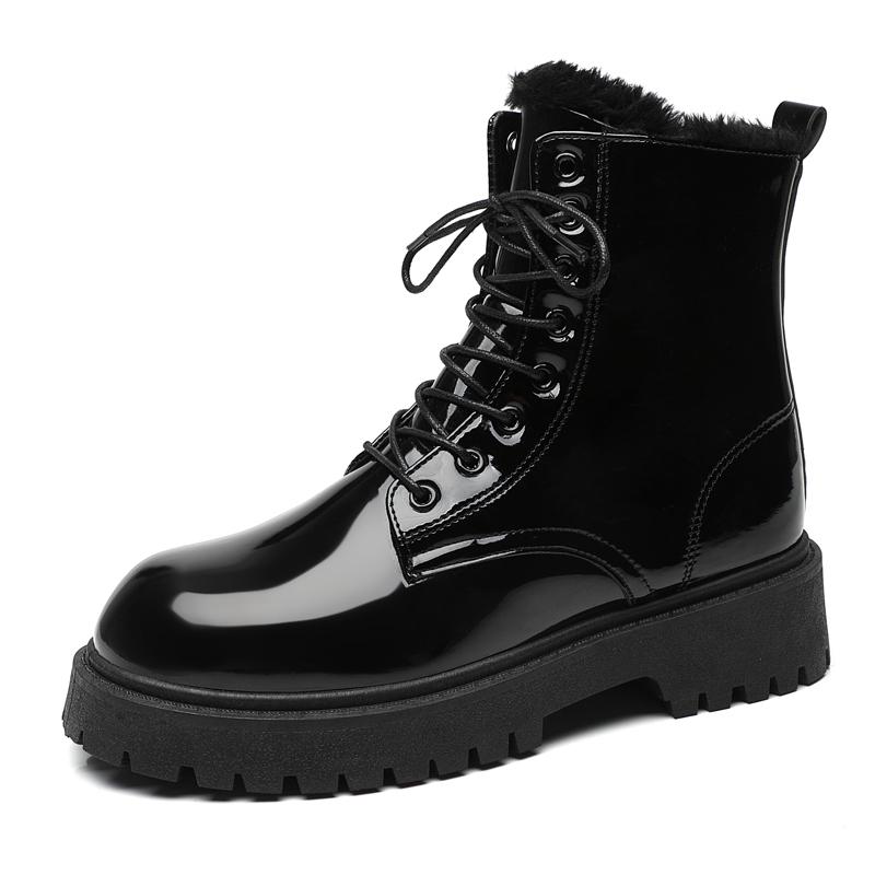 FashionHigh Ankle Boots Men Casual Footwear Punk Leather Boots for Men Winter Fur Warm Stylish Men Motorcycle Boot Big Size 37-46