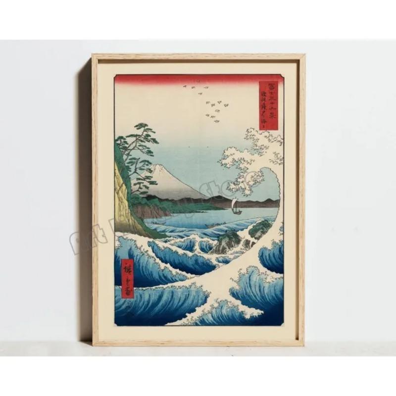 Vintage Japanese Ukiyoe The Great Wave Off Kanagawa Canvas Painting  Exhibition Poster Wall Art Decor for Home Room