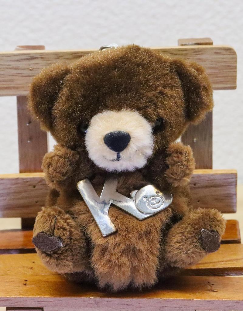 [Take Off] Brown Bear Plush Toy Strap with Initial Charm [K] Angel's Mischief Series