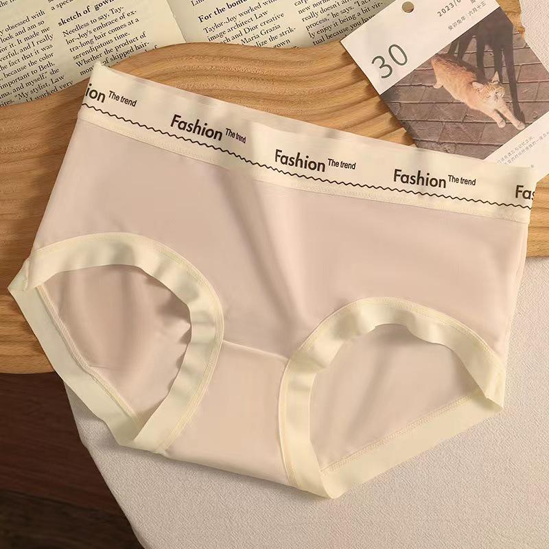 "Womens Seamless Mid-Waist Antibacterial Quick-Dry Underwear: Ultra-Thin Ice Silk, Breathable, Hip-Lifting Summer Pants for Girls & Students"