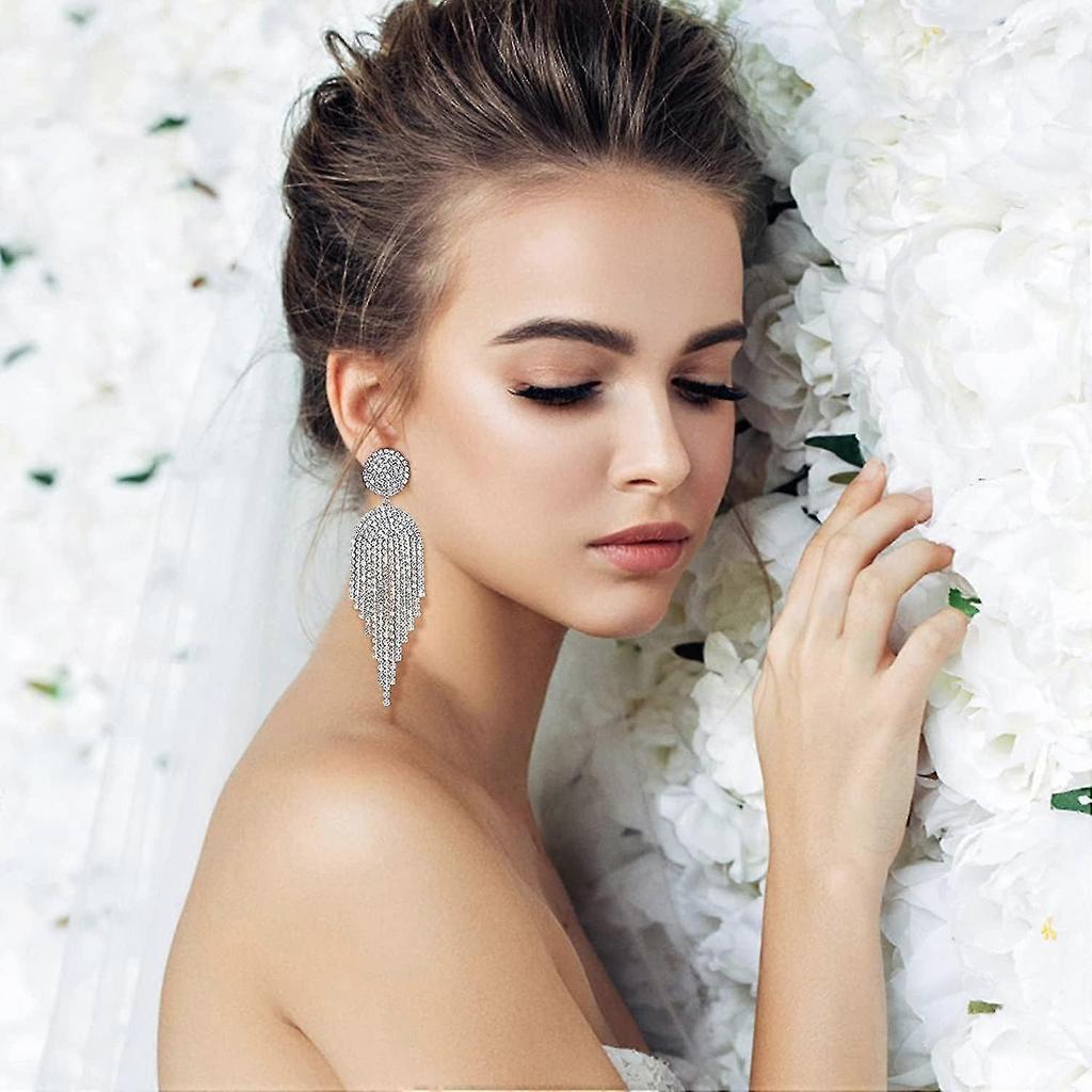 Clip on earrings for women elegant crystal long drop Dangle glans clip on rhinestone earrings - DD0