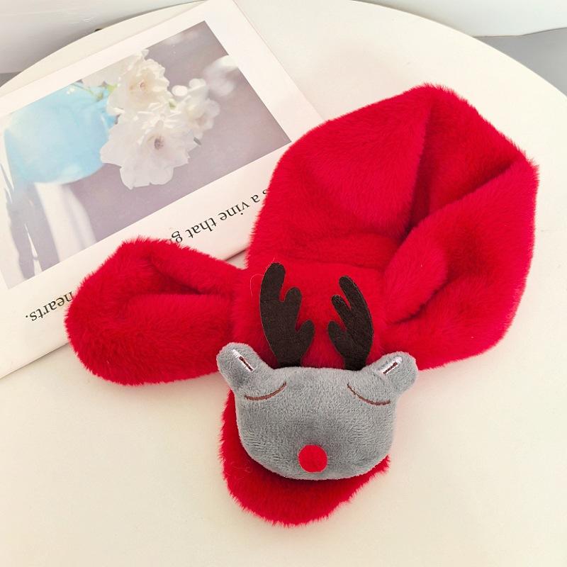 New Red Scarf Children's Plush Scarf Winter Boys and Girls Warm Kindergarten Christmas New Year's Day Gift Bright Red