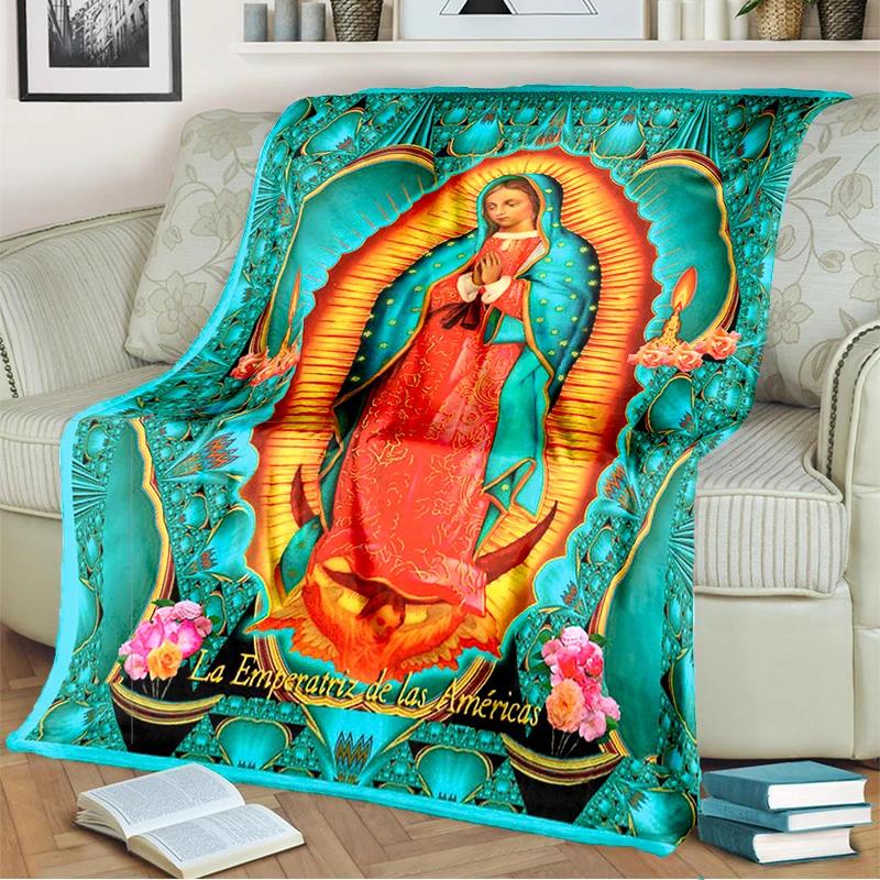 Our Lady of Guadalupe Blanket Religion Mary Throw Blanket Soft Sofa Cover Flannel Lightweight Warm Blankets for Bedroom Couch