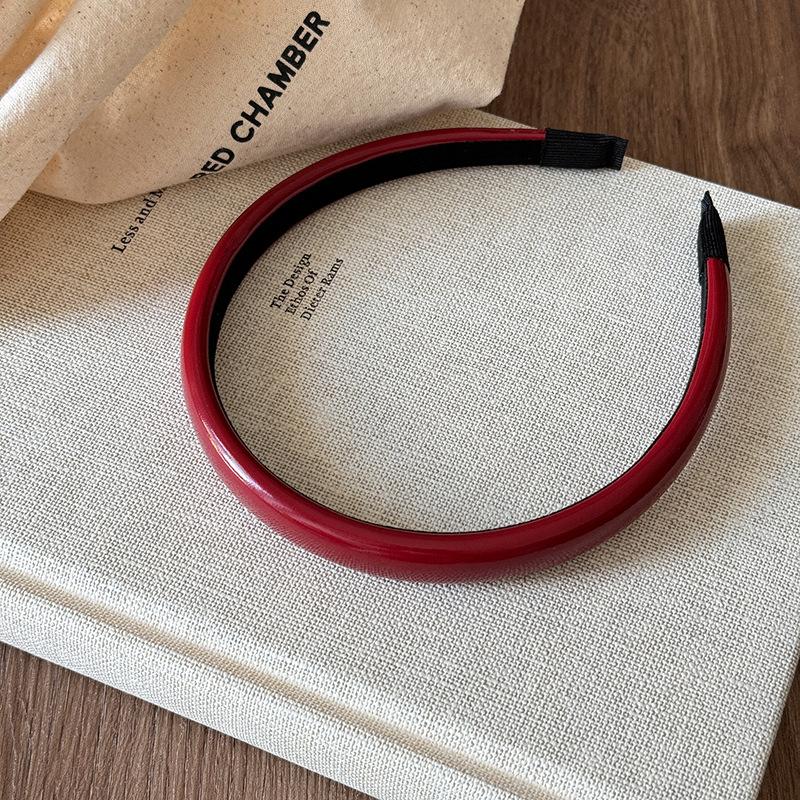 Wine Red Headband Skin Brightening Effect Faux Leather Hair Band Women's Elastic Hair Accessory Minimalist Chic Wide Thin Hair Hoop Gift
