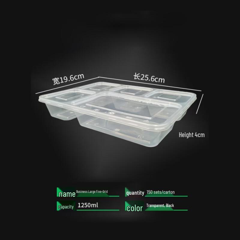 Disposable 5-Compartment Meal Box with Lid