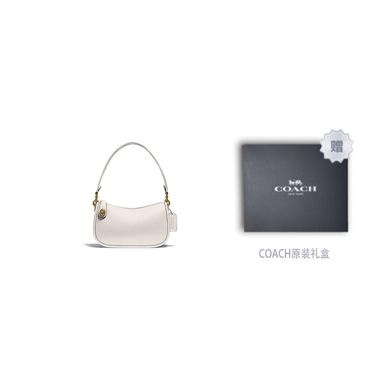 Coach Swinger 23 Casual Zipper Closure Solid Color Leather Armpit Bag Mahjong Bag Crossbody Bag Shoulder Bag Women's White