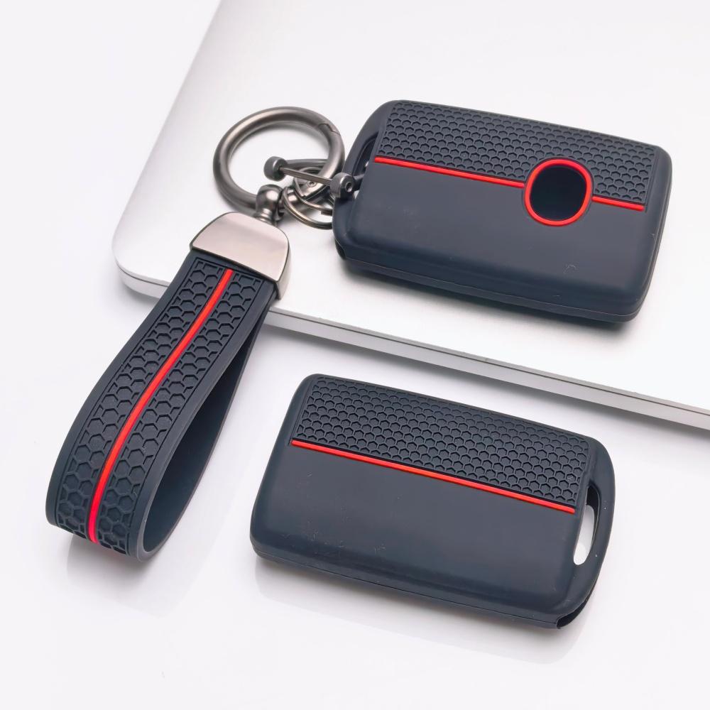 Silicone Key Fob Cover Compatible with Mazda 3 6 CX3 CX5 CX9 MX5 Miata Smart Key with 3 Buttons Lock Unlock and Hold Panic Function Soft Protective