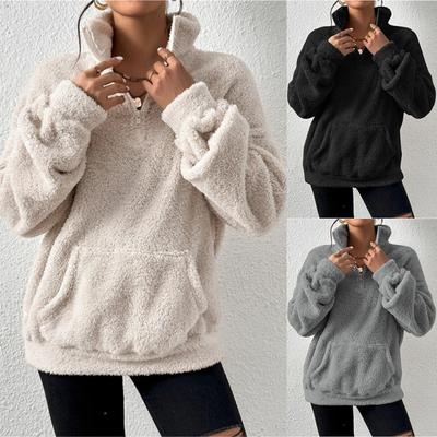 Autumn and Winter European and American New Plush Plus Velvet Women's Stand-up Collar Sweatshirt Casual Top