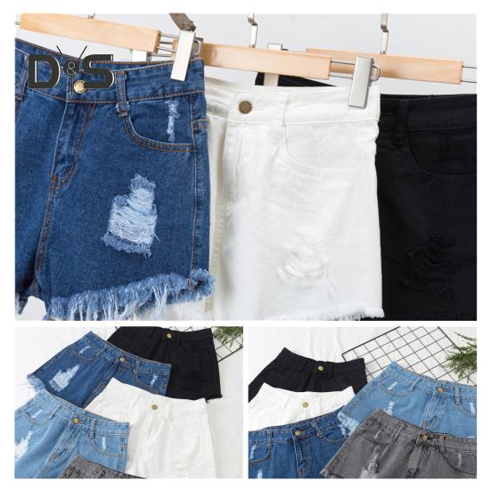 Women Denim Shorts Ripped Hole High Waist Button Zipper Closure Loose Fit A-line Plus Size Pockets Short Jeans Lady Dating Beach Shorts