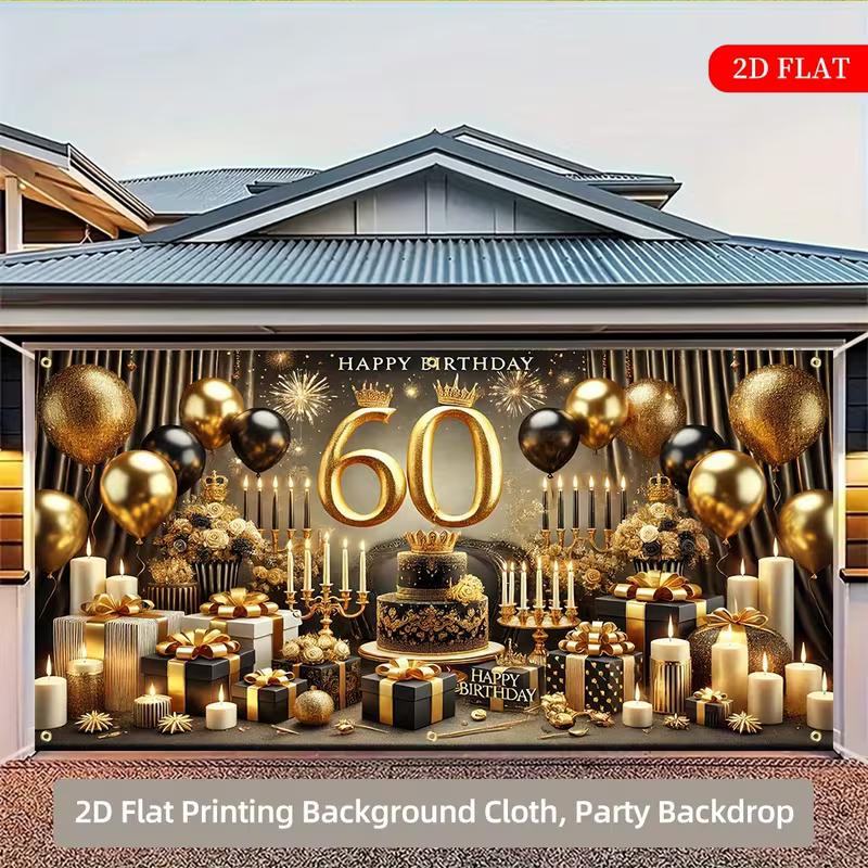2D Luxury Black Gold 60th Birthday Backdrop Banner Large Size Party Decor Background