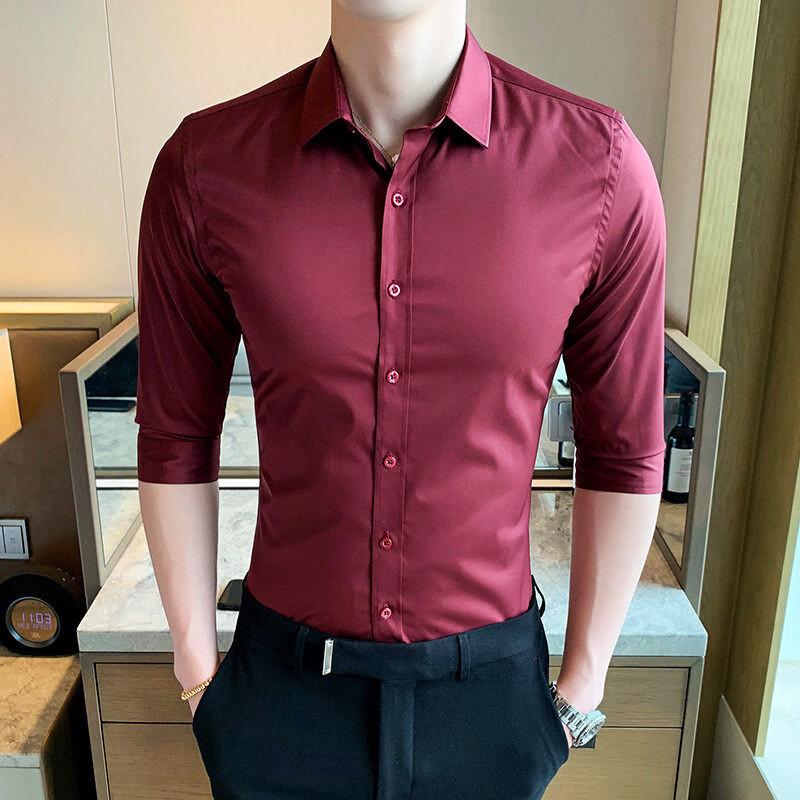 Hengyuanxiang Men's 3/4 Sleeve Business Casual Shirt