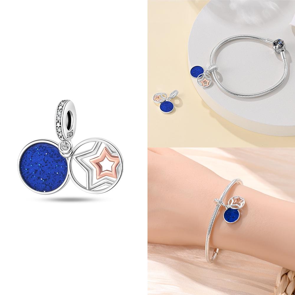925 Silver Blue Starry Sky Sun Pendant Planet Charms Beads Fit Bracelet Women Jewelry Diy Necklace Accessory Gift