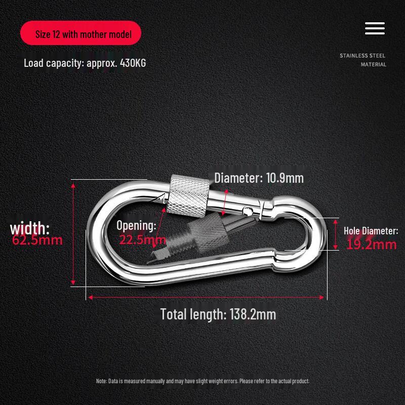 Jundingying No. 12 Galvanized Locking Safety Carabiner 3-Pack