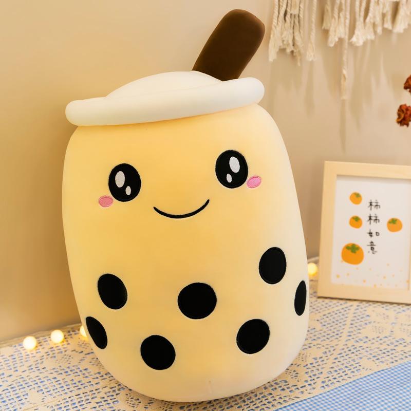 35CM Kawaii Bubble Tea Plushie Pillow Simulation Small Pearl Milk Tea Cup Boba Food Stuffed Soft Kawaii Hugging Plush Decora Toy