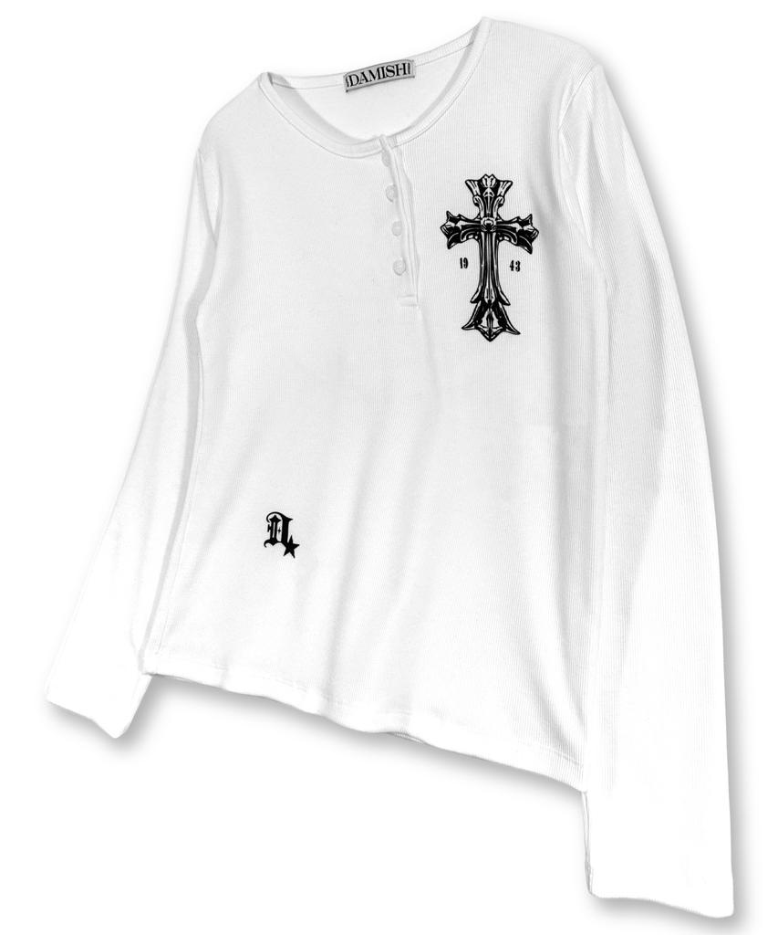 Damiswi Gothic Cross Henley Neck Long Sleeve_Ivory